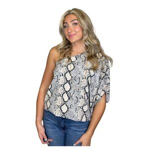Eesome Snake Print One Shoulder Dolman Sleeve Flowy Loose Fit Blouse